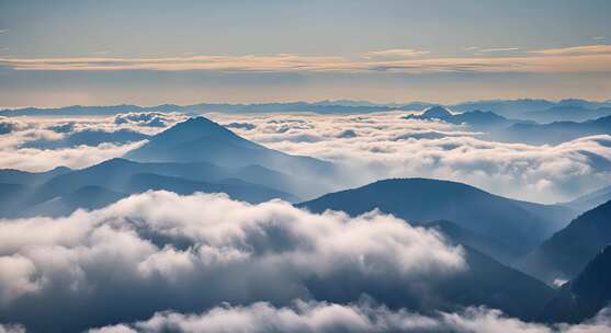 森林云海阳光山峰云雾大自然树林丁达尔效应