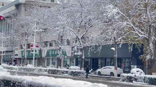 城市飘雪道路