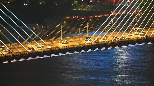 航拍城市夜景灯光桥梁道路交通车流视频素材模板下载