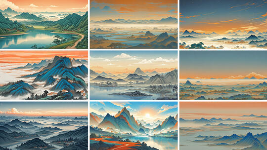 中国风山水意境 水墨山水风景 古风背景