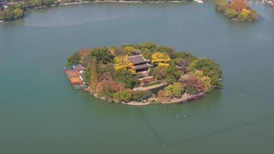 航拍嘉兴南湖红船湖心岛烟雨楼视频素材模板下载