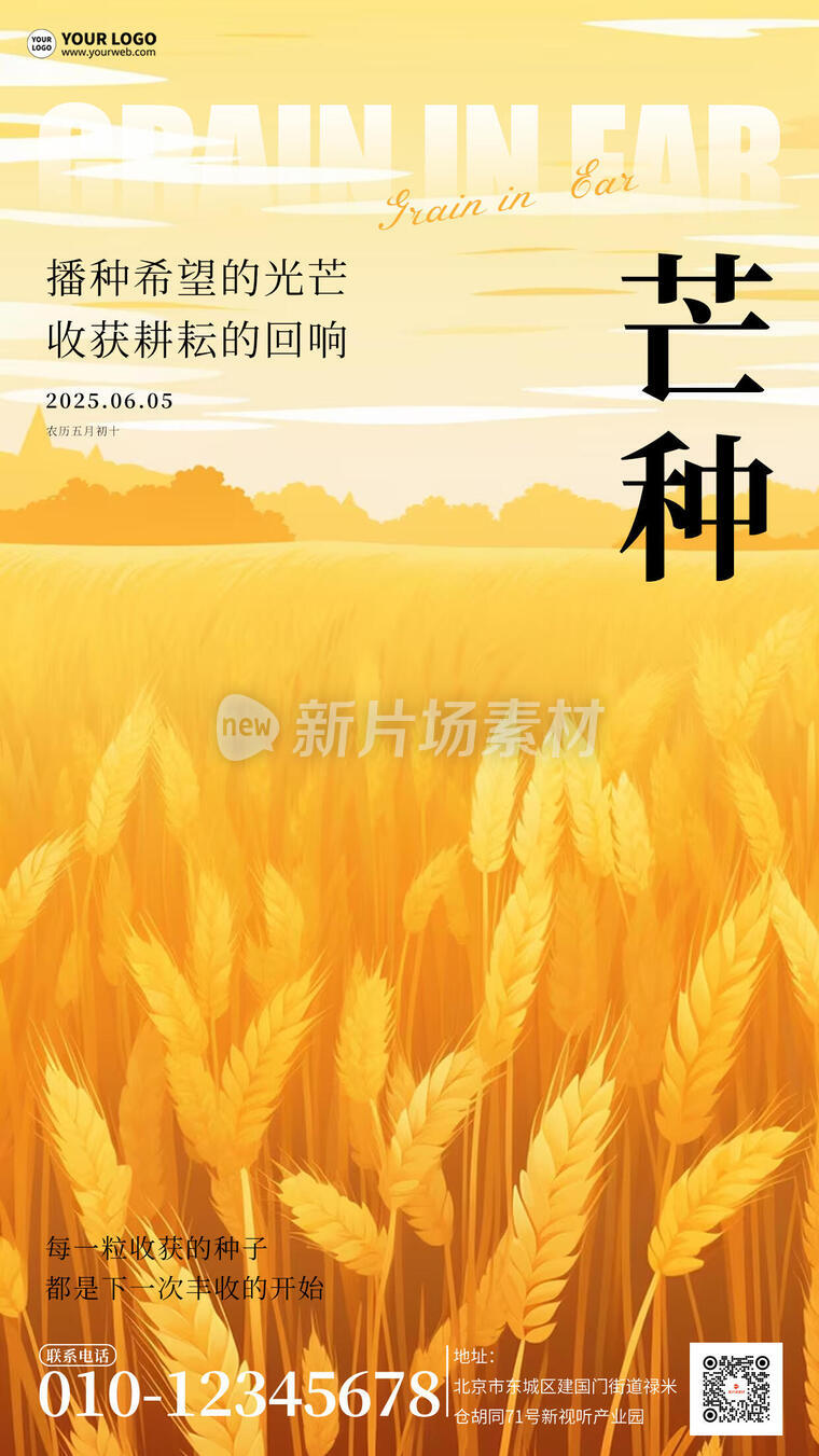 二十四节气芒种麦浪简约宣传海报