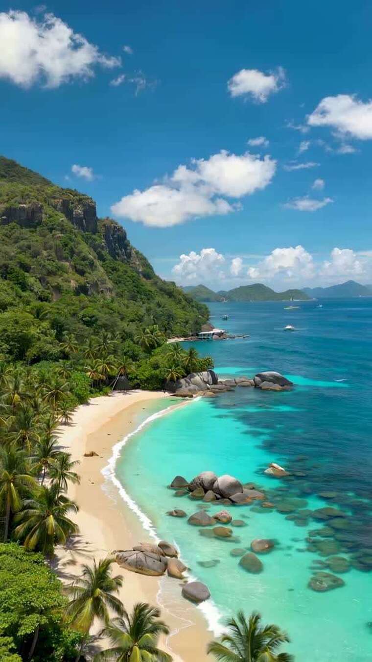 热带海滩与碧海蓝天景观