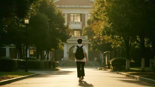 开学季学生背书包上学校园生活视频