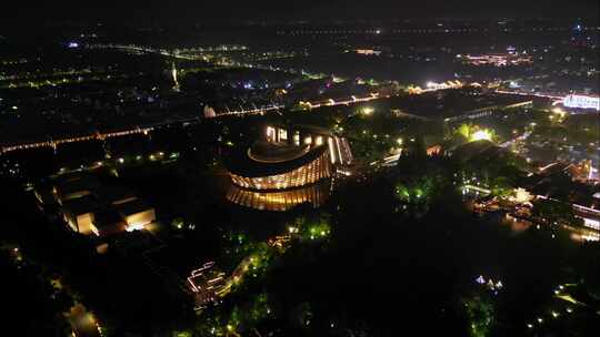 航拍城市夜景灯光璀璨的繁华景象乌镇夜景