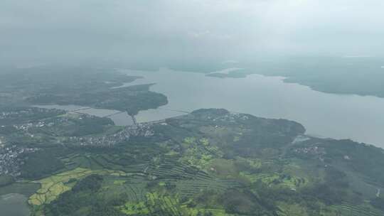 田园乡村航拍鄱阳湖湿地公园农村湖泊田野