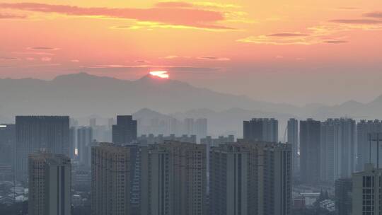 日落下的城市杭州滨江