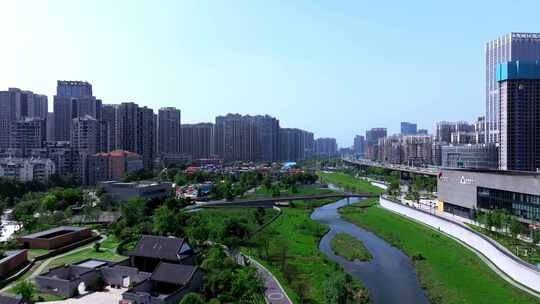 长沙雨花区圭塘河风光带航拍