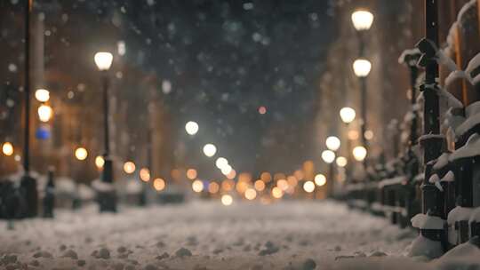 冬天晚上雪花飘落唯美的下雪场景