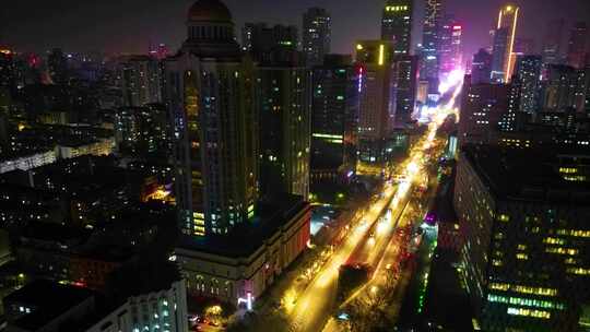 南京市鼓楼区市区马路车流夜景航拍延时