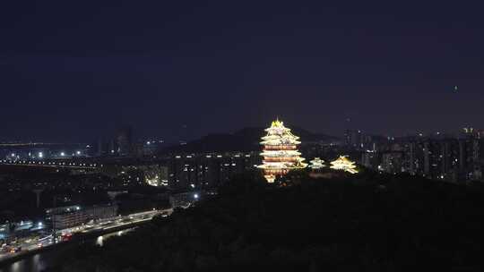 夜晚南京阅江楼古建筑亮灯