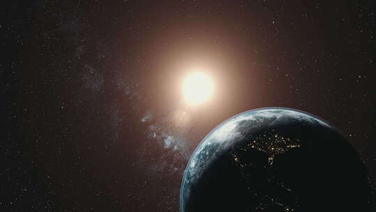 地球轨道旋转太阳光束银河系背景