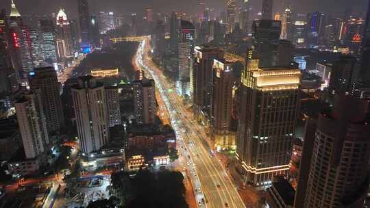 航拍上海浦西高架夜景 城市风光