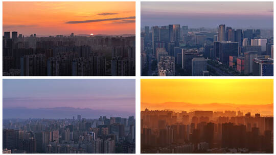 4K成都城市日出清晨朝霞合集