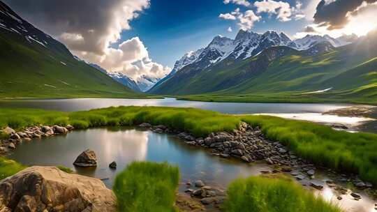 高山湖泊自然风光全景