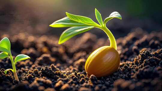 种子发芽长出嫩叶代表生命起源与希望