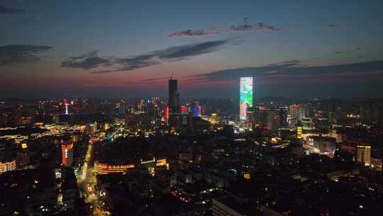 航拍徐州主城区苏宁广场淮海路夜景