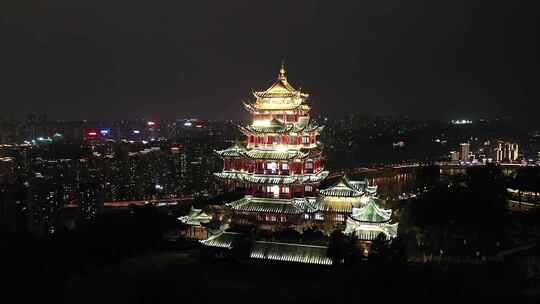 重庆江北鸿恩寺鸿恩阁夜景航拍片段合集