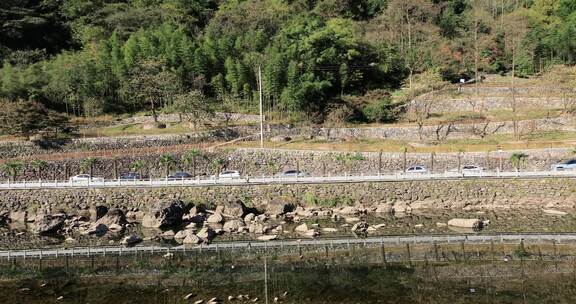 山村环山 山边狭窄道路