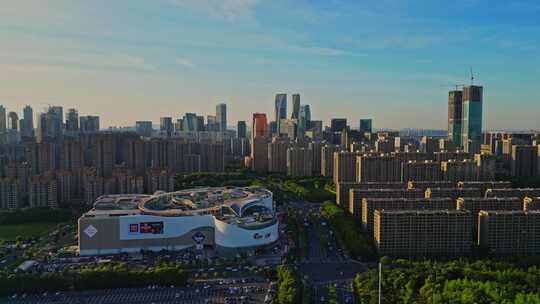 航拍杭州萧山世纪城地标建筑印象城城市风光