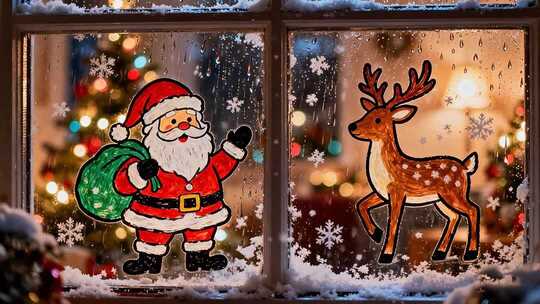 窗户上的圣诞老人与驯鹿贴纸