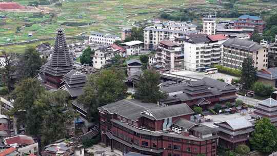 广西柳州三江多耶广场三江鼓楼航拍