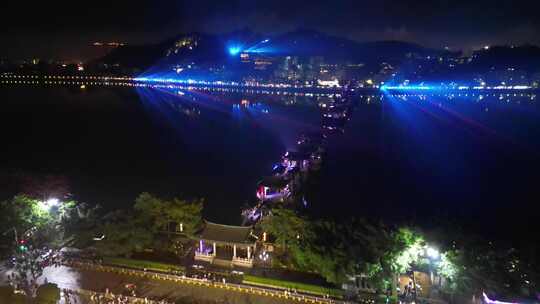 广东潮州古城夜景航拍
