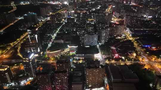 福建莆田商务区夜景灯光航拍