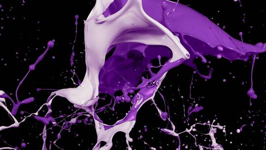 紫色白色液体颜料泼洒飞溅