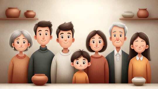 温馨家庭人物卡通形象幸福生活
