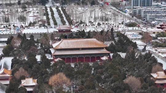 航拍岱庙雪景