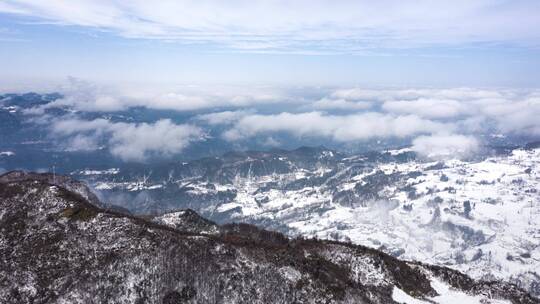 4k航拍恩施雪山雾凇晚霞风光延时