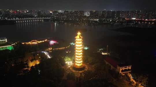 湖北鄂州莲花山元明塔夜景航拍