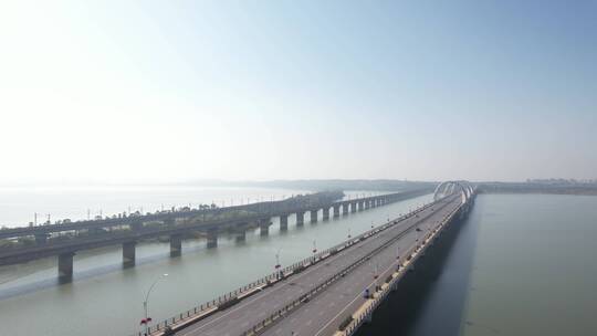 航拍过江大桥视频素材模板下载