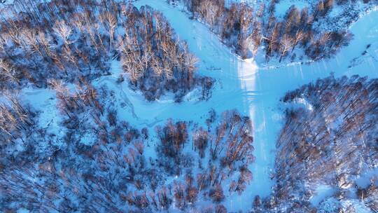 航拍大兴安岭雪原密林风景