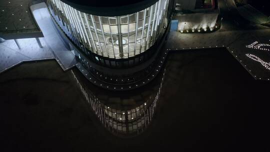 航拍九棵树未来艺术中心建筑夜景