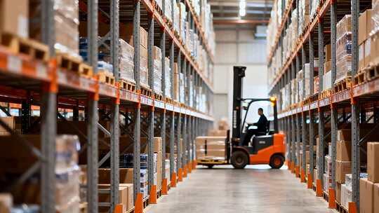 仓库叉车工人搬运货物场景