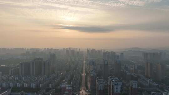 鄂州日出航拍城市日出景观城市清晨朝阳晨曦