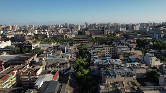 西安回民街航拍城市街道全景