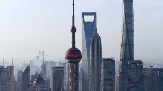 上海航拍陆家嘴城市地标日出