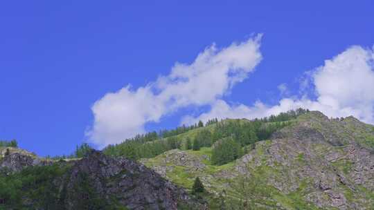 新疆北疆阿勒泰喀纳斯夏天蓝天白云空镜风景