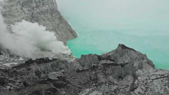 Ijen，火山，烟雾，岩石