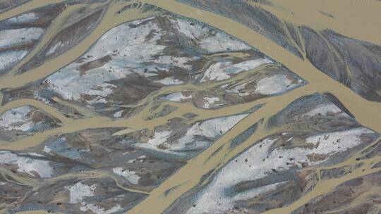 青藏高原昆仑河 河床纹理的航拍视频素材模板下载
