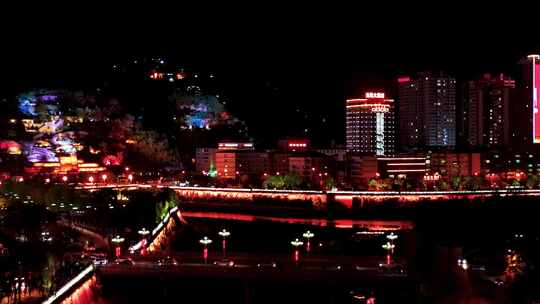 4K无人机航拍陕西延安城市夜景灯光