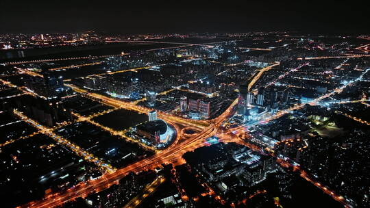 南京江北新区城市航拍空镜路网交通夜景
