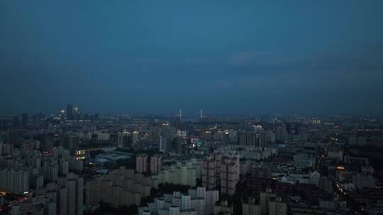 上海浦西傍晚蓝调航拍