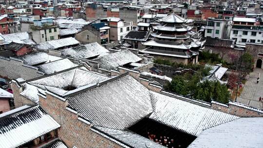 长汀古城卧龙书院雪景