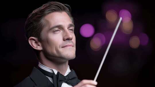 指挥家全神贯注引领交响乐团演奏