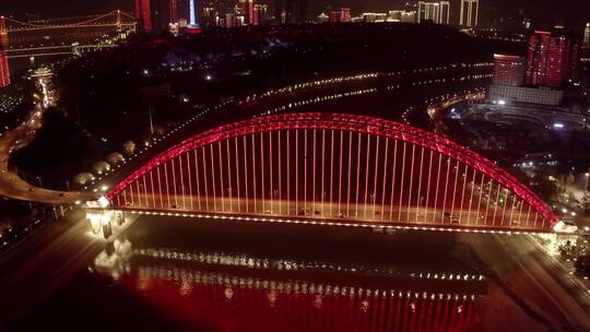 武汉晴川桥夜景硚口区夜景片段9俯拍横移