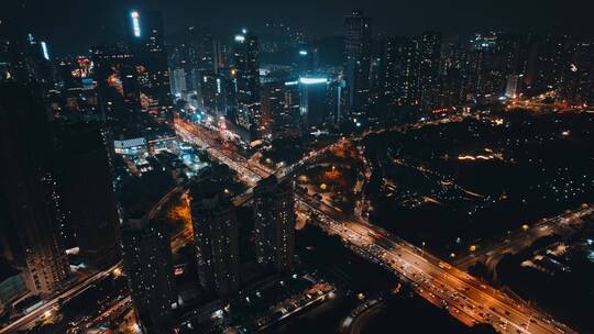 航拍深圳水贝夜景高楼